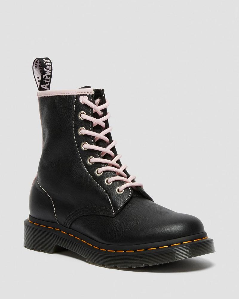 Dr Martens 1460 Contrast Leren Veterlaarzen Dames Zwart Roze | NL 619KOR